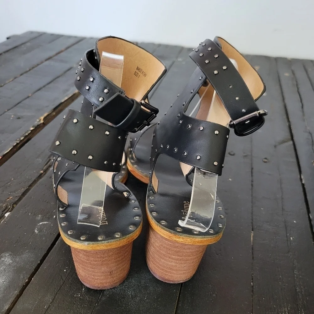 Bohme Women's 9 Black Boho Ankle Heeled Sandals Gladiator Studded Open Toe Shoes